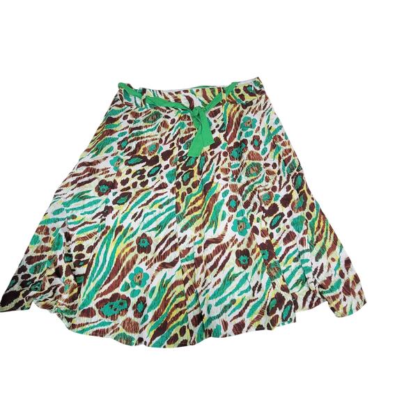 Sherry Taylor 1x Green/Brown Boho Animal Floral Print Skirt - Picture 1 of 6